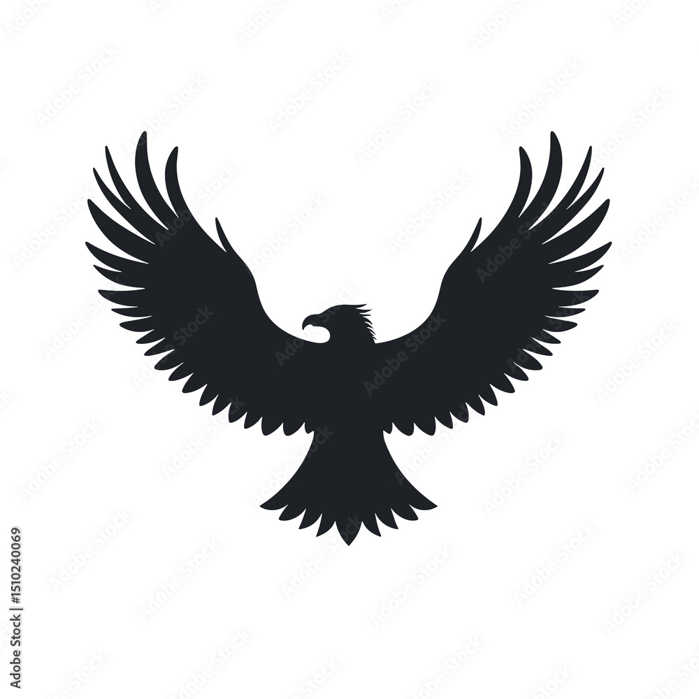 Obraz premium Silhouette of a Majestic Eagle with Wings Spread Wide, a Powerful Bird of Prey Illustration