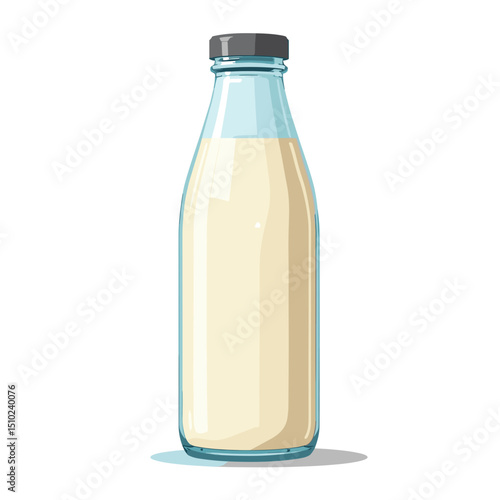 Illustration of a Glass Bottle Filled with Milk, Featuring Clean Lines and a Modern Design