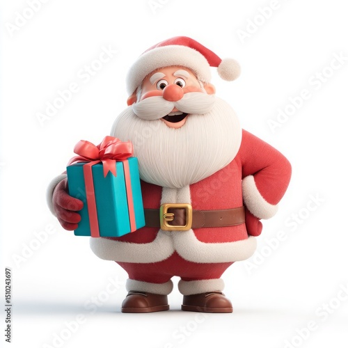 Cute santa claus illustration holding christmas gift box for holiday season celebration