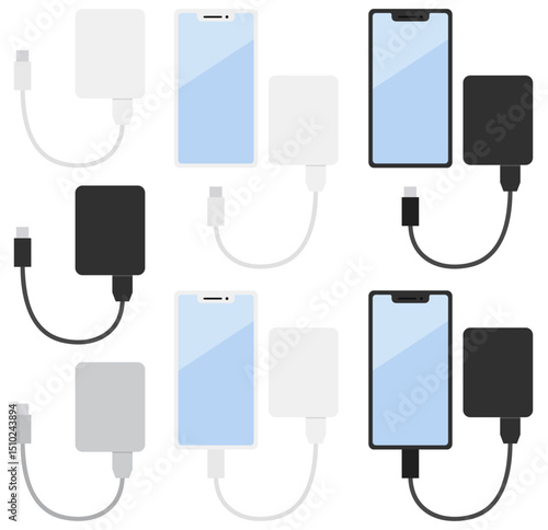 スマートフォンとモバイルバッテリーセット モノクロカラー