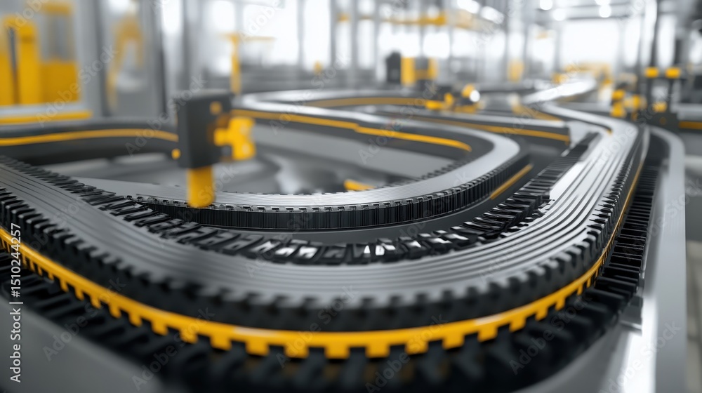 Obraz premium Conveyor belts play a crucial role in automotive manufacturing by transporting car parts along the assembly line.
