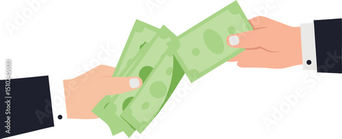 Flat design of hands exchanging money. Includes credit cards and cash. Great for infographics, websites, web ads, investment visuals, and financial service illustrations.