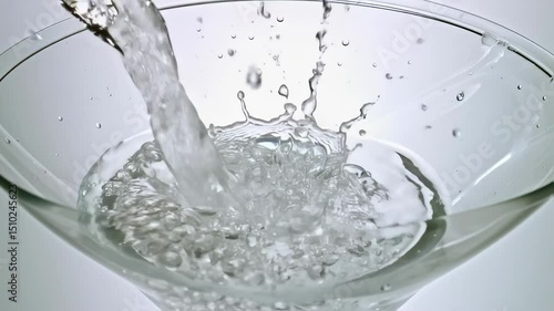 Water Pouring into Martini Glass: Dynamic Splash and Clarity