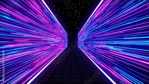 Neon Glowing Lines Corridor: Abstract Purple & Blue Speed Tunnel