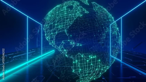 Cybernetic Earth: Global Network in Neon Corridor