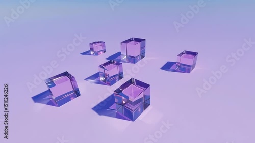 Scattered Lilac Glass Cubes on Gradient Background, 3D Render