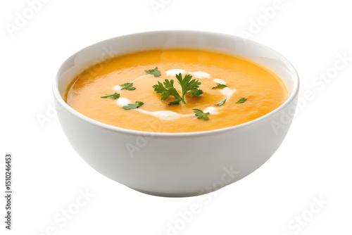 bowl of vegetable cream soup isolated on transparent background