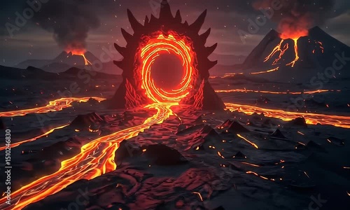 Apocalyptic lava world with rotating fire wheel