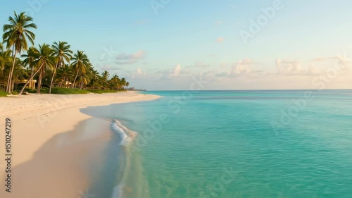Serene Sunset, Palm-Lined Beach, Turquoise Waters, Maldives