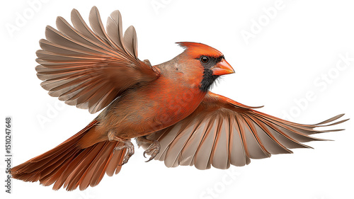 A cardinal flying isolated on transparent background, real photo, stock photography, high resolution