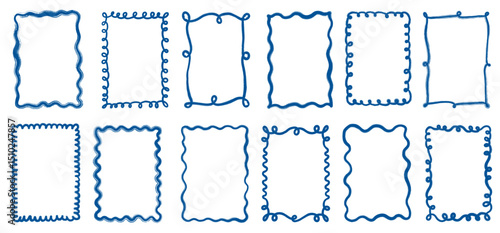 Blue wavy vector frames and borders for summer designs, Curvy doodle line borders for coastal and beach menu, poster, wedding graphics