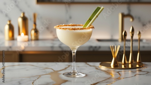 Refreshing Cocktail Drink with Elegant Presentation on Marble Countertop for Luxury