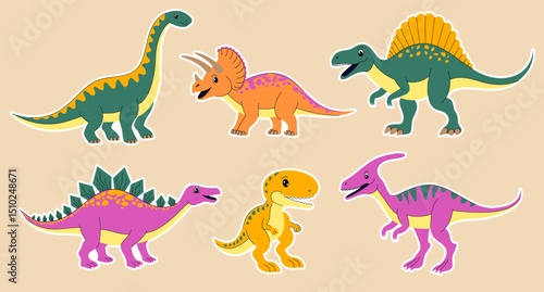 Collection of  stickers with colorful dinosaurs