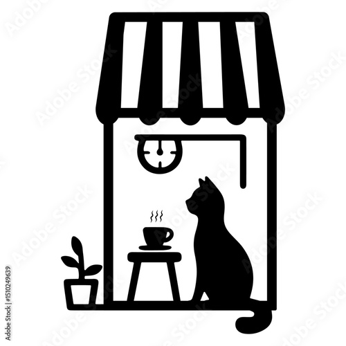 Cat Outside Cafe Silhouette