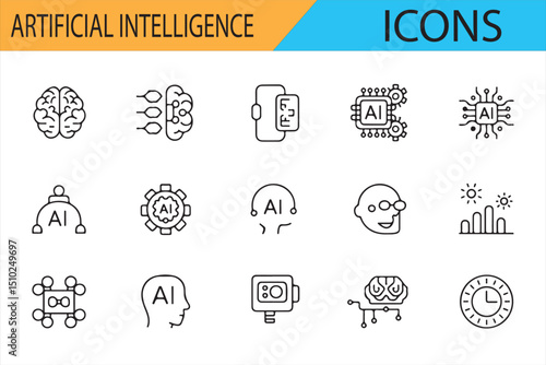 AI Neural Network and Machine Learning Icons for Science and Research