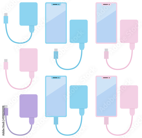 スマートフォンとモバイルバッテリーセット ブルー&ピンクカラー