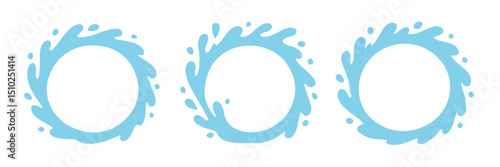 Vector water splash circle logo icon. Round water splash flat frame liquid abstract background design.