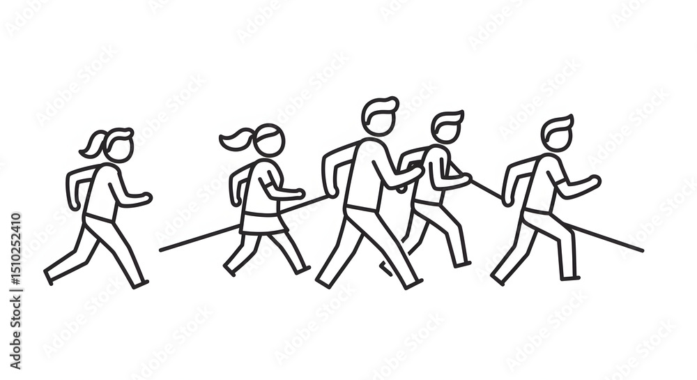 Simple Black Line Drawing of People Walking in a Row in a Minimalist Style Simple Black Line Drawing of People Walking in a Row in a Minimalist Style