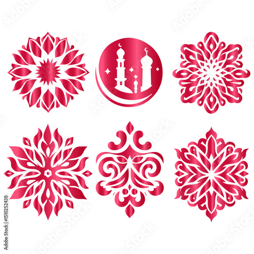 Set of vector Islamic luxurious decorative elements redefined in modern vector illustration
