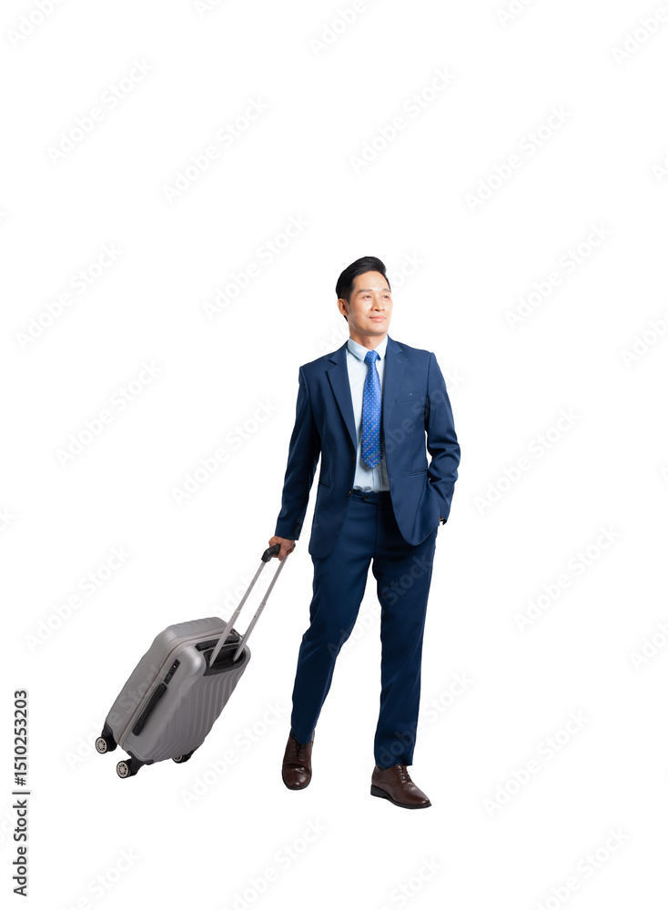 Full body image of Asian business man , manager wearing a suit ,pull suitcas and posing on a PNG background
Full body image of Asian business man , manager wearing a suit ,pull suitcas and posing on a PNG background