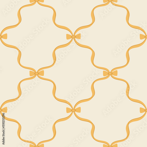 Coquette bows lattice seamless pattern. Cute charming hand drawn vector print. A whimsical mix of vintage and romantic styles, perfect for greeting cards, gifts, fashion, and celebration designs.