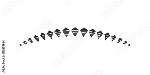 Abstract rhythmic line made of curved geometric shapes in black  