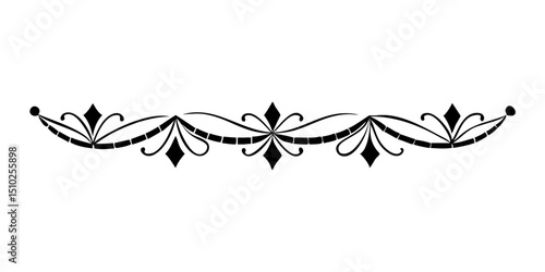 Decorative black line art border with floral elements in elegant style  
