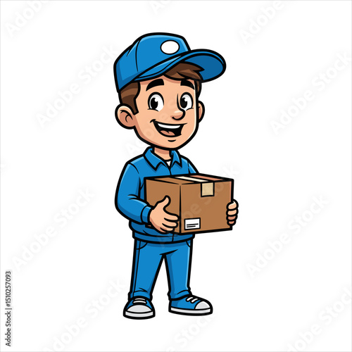 Happy Cartoon Delivery Boy Carrying a Package