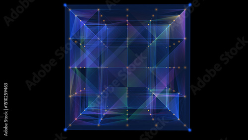 Abstract background 3D digital cube quantum computing.3D algoritm blockchain grid  dinamic blocks. Multi core box. Artificial intelligence design. Big data.