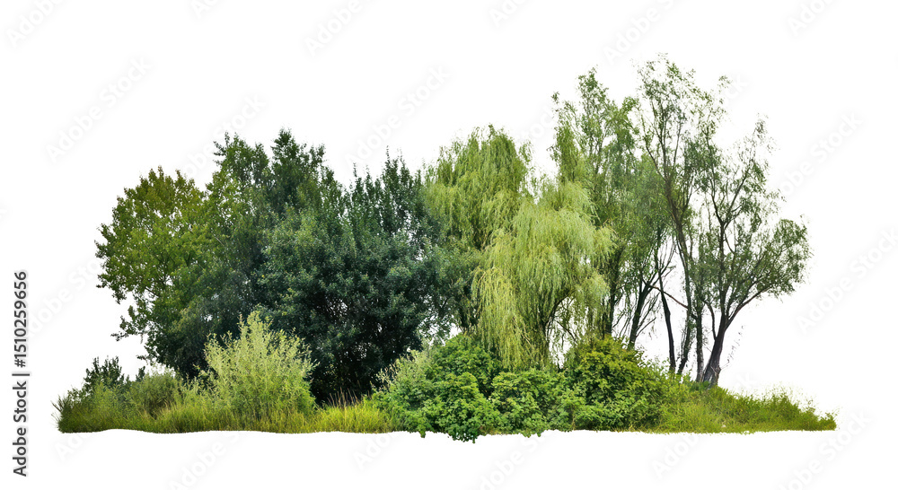 Obraz premium PNG Group of different trees vegetation background isolated.