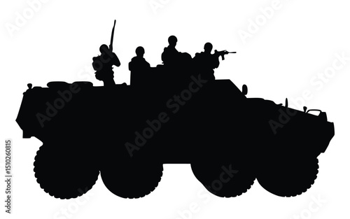 Military tank with soldiers vector silhouette