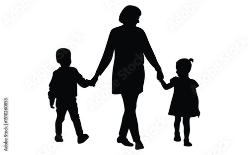 Walking family vector silhouette