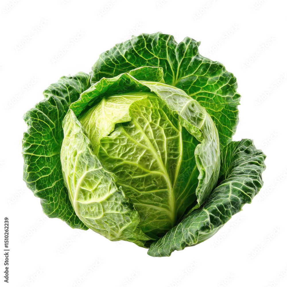 Fototapeta premium Fresh Green Cabbage Isolated on Transparent Background