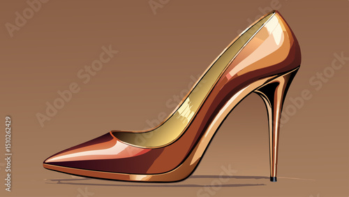 Elegant high-heeled shoes in a shimmering bronze color are displayed in profile, showcasing their tapered cape and sleek silhouette. These beautiful pumps radiate sophistication and timeless fashion c