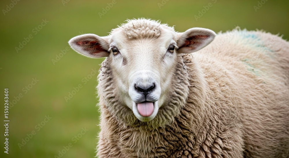 Captivating Sheep Portrait with Amusing Tongue Expression Highlighting Individual Animal Character Captivating Sheep Portrait with Amusing Tongue Expression Highlighting Individual Animal Character