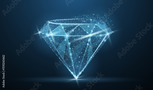 Diamond. Low poly wireframe mesh. Jewelry, gem, luxury and rich symbol, illustration or background