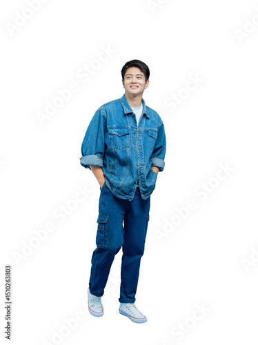 full body Young asian teen man  posing on a PNG background	