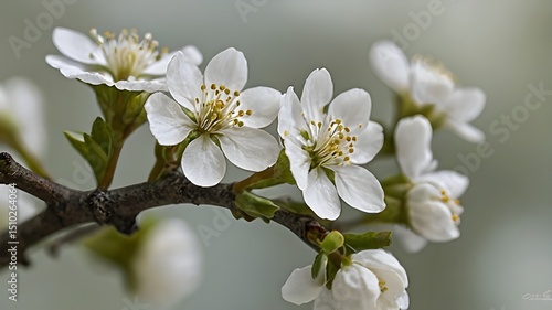Macro Photography of a Delicate White Flower Blossom on a Branch