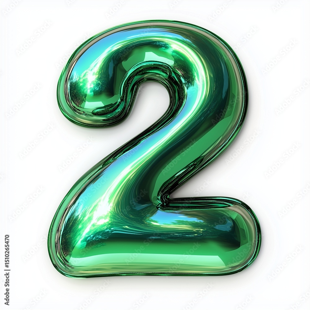 Number font 2 shaped green acrylic plastic glass alphabet isolated white Number font 2 shaped green acrylic plastic glass alphabet isolated white
