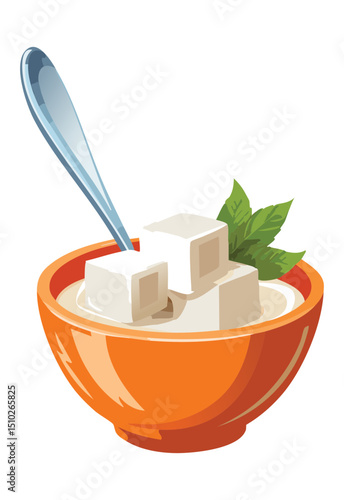 Coconut Panna Cotta Bowl - Vector Illustration