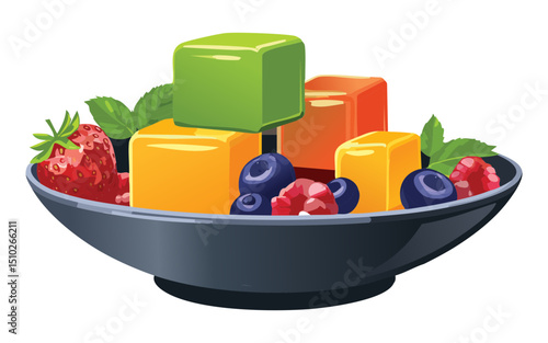 Dessert Jelly Fruit Mix - Vector Illustration