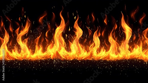 Fiery Inferno Wall Seamless Texture, Burning Embers and Flames