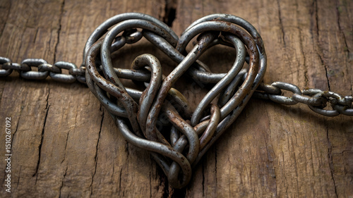 Rustic Metal Chain Entwining a Weathered Heart