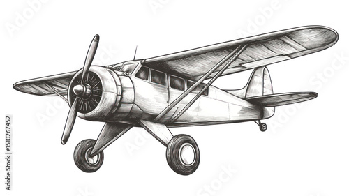  Hand Drawn Vintage Airplane on Transparent Background
