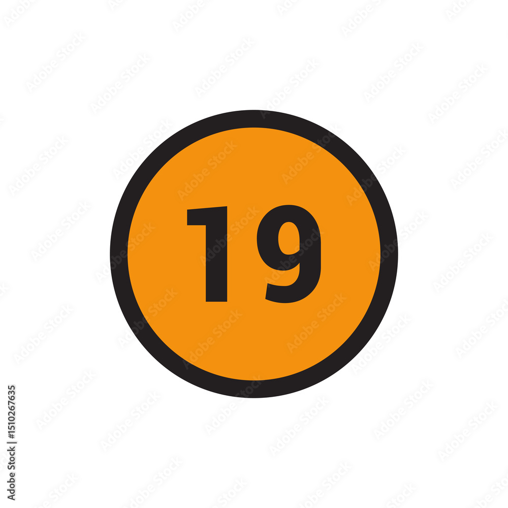 19 Number icon vector Orange Circle with Black design 19 Number icon vector Orange Circle with Black design