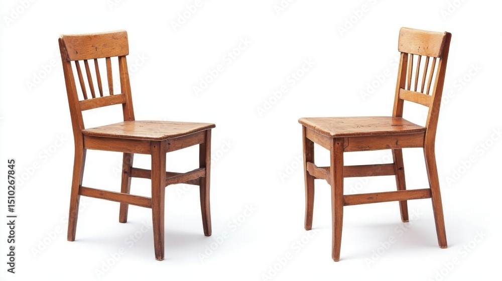 Fototapeta premium Wooden chair viewed from four angles isolated on white