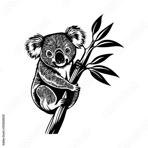 Koala Bear Clinging to Eucalyptus Branch