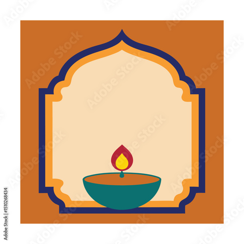 Colorful illustration of diwali lamp with arch shape and decorative background