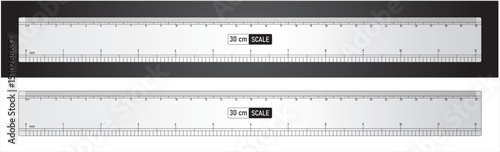 Set of Realistic Transparent Plastic Rulers with Centimeter Scale for Measurement and Design Illustration