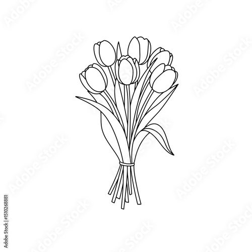 Vector illustration of tulip bouquet. Celebration and congratulations, date, mother's day. Agriculture and flower shopping, symbol of spring.